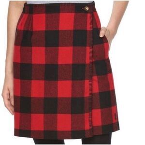 Woolrich Richville Buffalo Plaid Wrap Skirt Pockets Size 6 Red Black Wool Blend